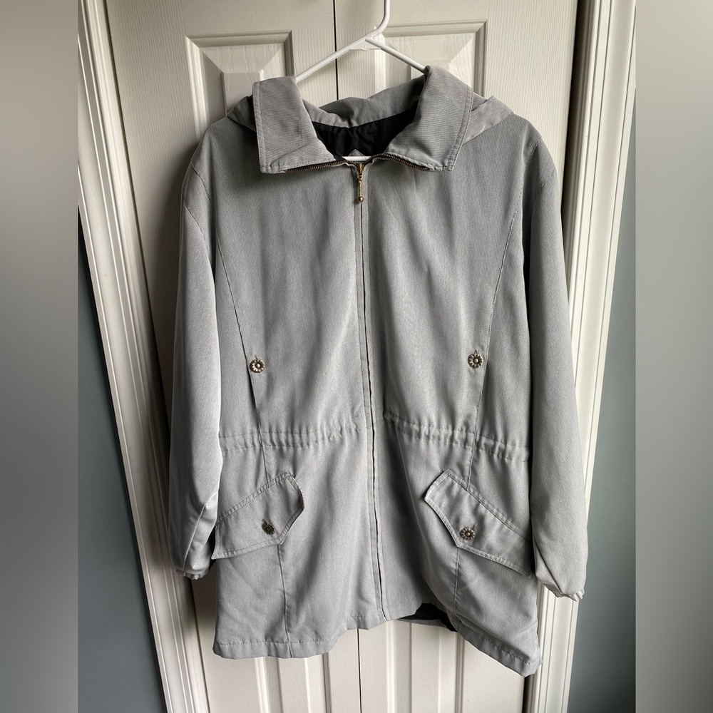 Current Seen Womens Vintage Windbreaker Jacket Gray Full Zip Hooded Size Large